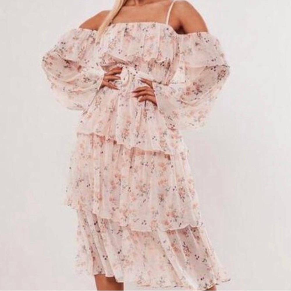 5. Misguided Floral Blush Tiered Midi Dress
